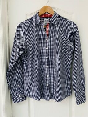 Brooks Brothers Blue Gingham Button Down Shirt Cotton Career Prep Blouse 8